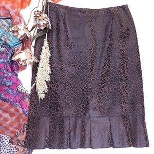 Doncaster Dark Leopard Leather Pleated Bottom Skirt Sz 8